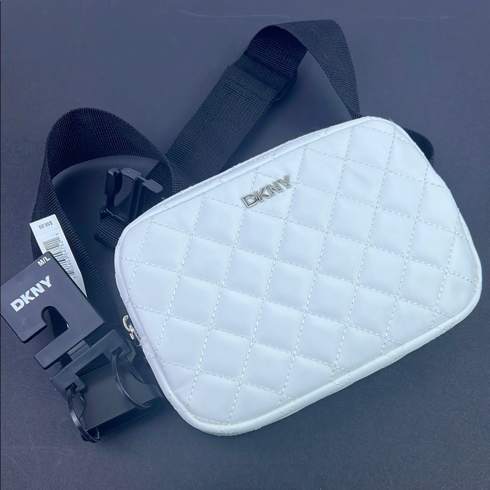 DKNY Women's Optic White Quilted Belt Fanny Pack Crossbody Bag